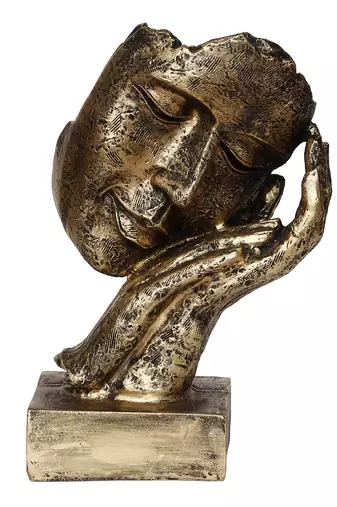 One antique look human face resting on hands handcrafted polyresin showpiece