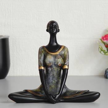 One lady in butterfly yoga pose antique finish handcrafted decorative polyresin showpiece 1