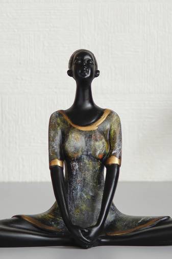 One lady in butterfly yoga pose antique finish handcrafted decorative polyresin showpiece