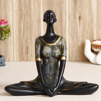 One lady in butterfly yoga pose antique finish handcrafted decorative polyresin showpiece 2