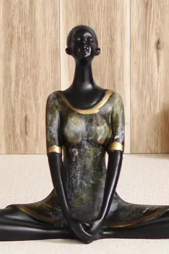 One lady in butterfly yoga pose antique finish handcrafted decorative polyresin showpiece