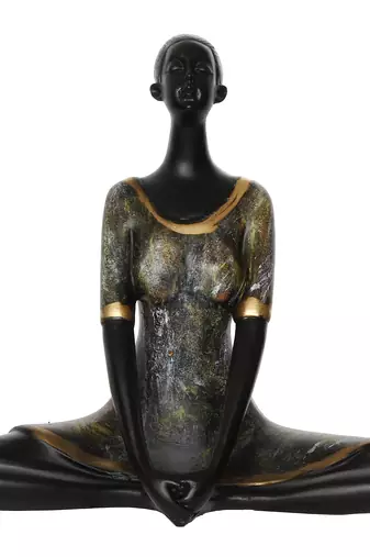 One lady in butterfly yoga pose antique finish handcrafted decorative polyresin showpiece