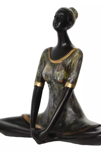 One lady in butterfly yoga pose antique finish handcrafted decorative polyresin showpiece