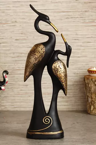 One black loving swan couple handcrafted polyresin decorative showpiece