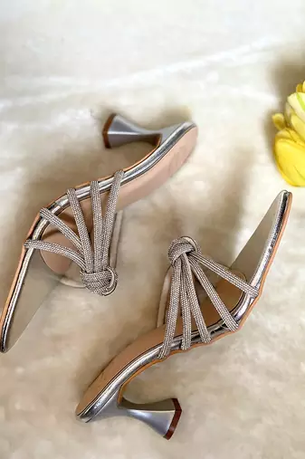 Silver diamond knot heels