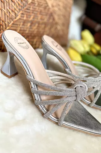 Silver diamond knot heels