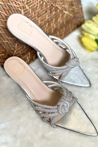 Silver diamond knot heels