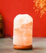 One decorative himalayan rock salt lamp with wooden base - table lamp