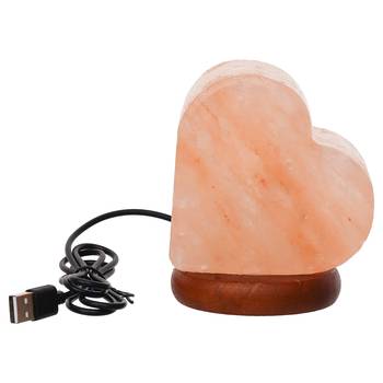 One heart shaped decorative himalayan salt lamp with wooden base - table lamp 3