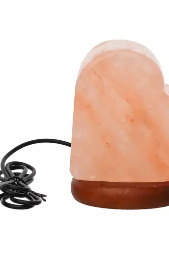 One heart shaped decorative himalayan salt lamp with wooden base - table lamp