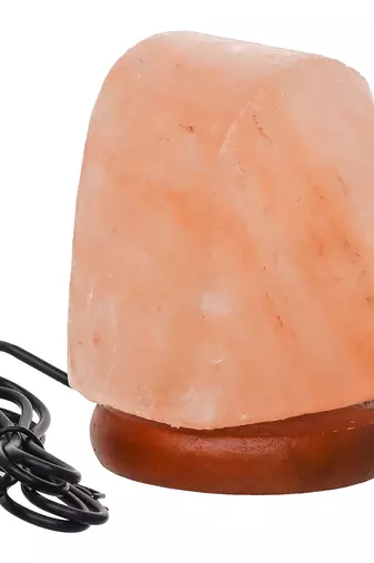 One heart shaped decorative himalayan salt lamp with wooden base - table lamp