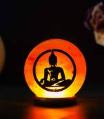 One meditating lord buddha decorative himalayan salt lamp with wooden base
