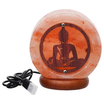 One meditating lord buddha decorative himalayan salt lamp with wooden base 3