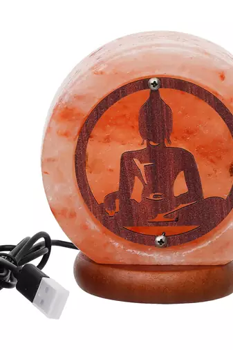 One meditating lord buddha decorative himalayan salt lamp with wooden base