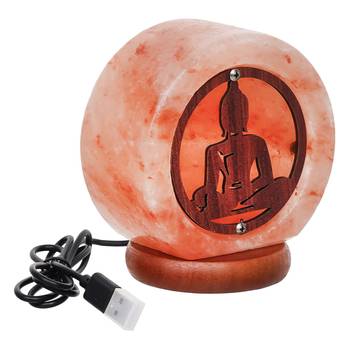 One meditating lord buddha decorative himalayan salt lamp with wooden base 4