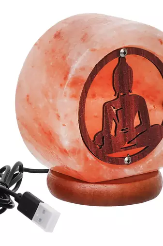 One meditating lord buddha decorative himalayan salt lamp with wooden base