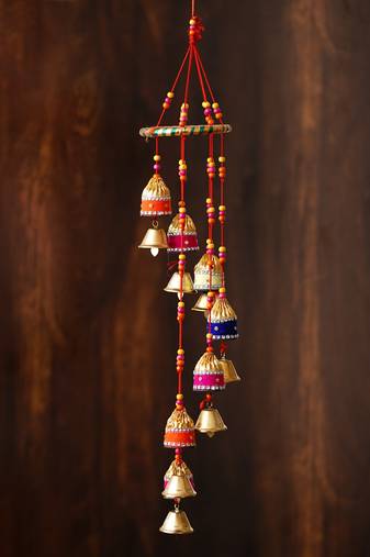 One handcrafted decorative colorful spiral wall/door/window hanging bells