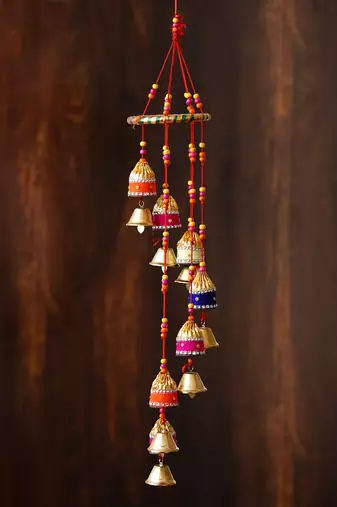 One handcrafted decorative colorful spiral wall/door/window hanging bells