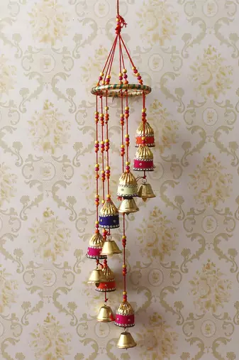 One handcrafted decorative colorful spiral wall/door/window hanging bells