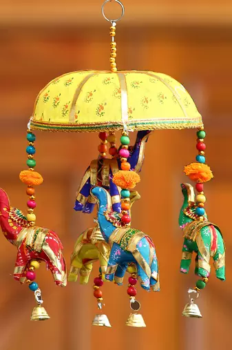 One handcrafted decorative elephant wall/door/window hanging bells