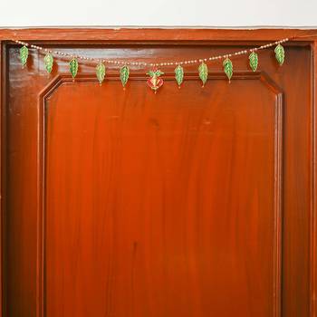 One lord ganesha, mango leaf & golden beads hanging handmade toran for door 1