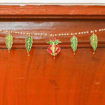One lord ganesha, mango leaf & golden beads hanging handmade toran for door 2