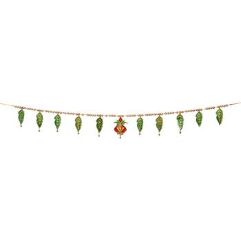 One lord ganesha, mango leaf & golden beads hanging handmade toran for door 3
