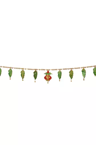 One lord ganesha, mango leaf & golden beads hanging handmade toran for door