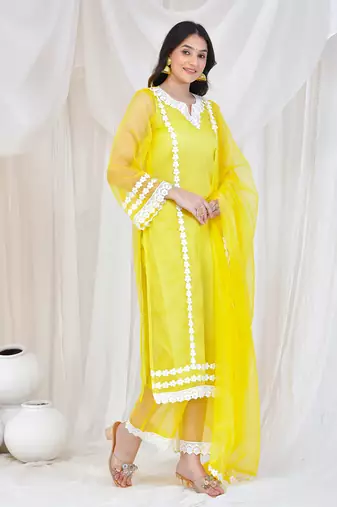 Yellow organza suit set