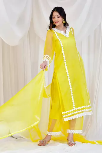 Yellow organza suit set