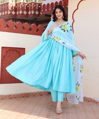 Sky blue hand painted anarkali set 2