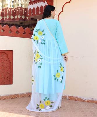 Sky blue hand painted anarkali set 4