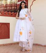 White hand painted anarkali set