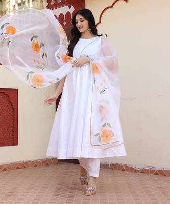 White hand painted anarkali set 2