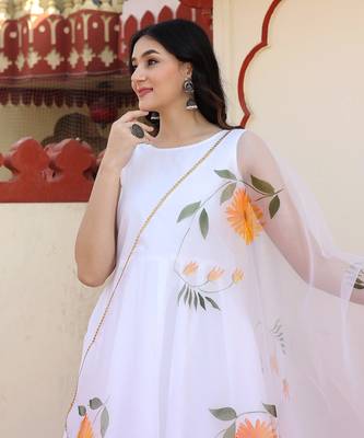 White hand painted anarkali set 3
