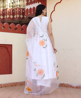 White hand painted anarkali set 4