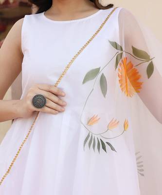 White hand painted anarkali set 5