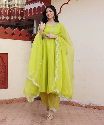 Green organza anarkali set 1