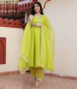 Green organza anarkali set