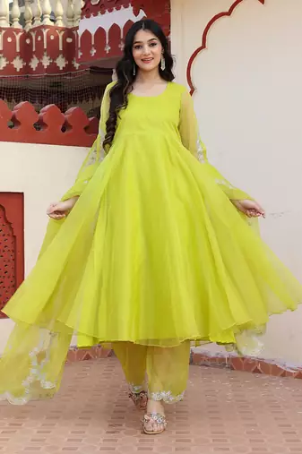 Green organza anarkali set