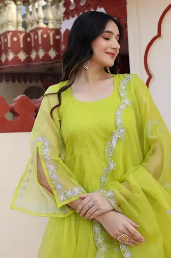 Green organza anarkali set