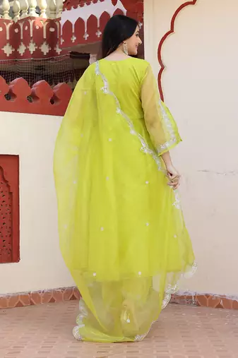 Green organza anarkali set