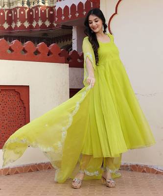 Green organza anarkali set 5
