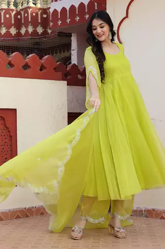 Green organza anarkali set