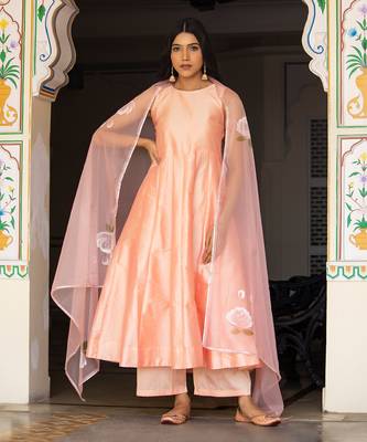 Gazal peach hand painted suit set 1