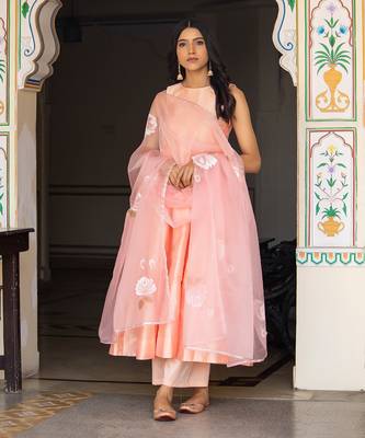 Gazal peach hand painted suit set 2