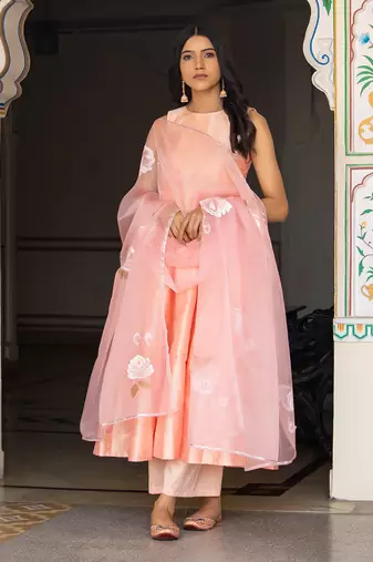 Gazal peach hand painted suit set