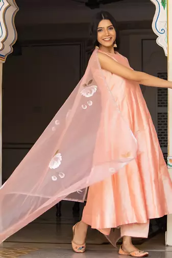 Gazal peach hand painted suit set