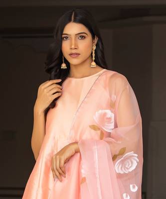 Gazal peach hand painted suit set 5