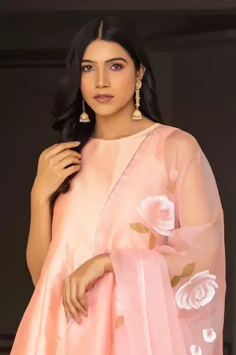 Gazal peach hand painted suit set